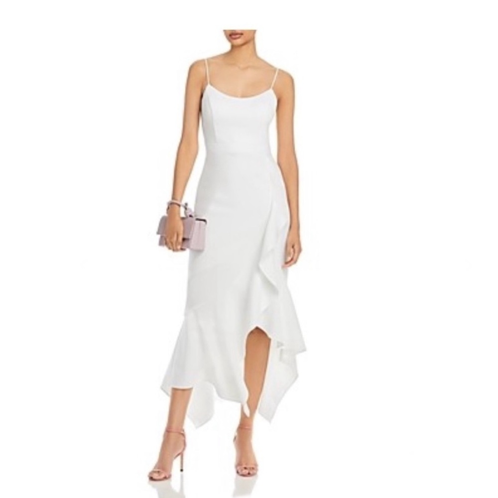 Aqua White Asymmetrical Midi Dress